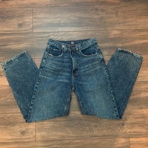 Distressed dark blue, high-rise baggy jeans from Urban Outfitters!